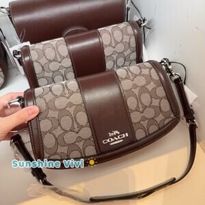 NWT Coach Andrea Shoulder Bag In Signature Jacquard Silver Oak Maple CT767